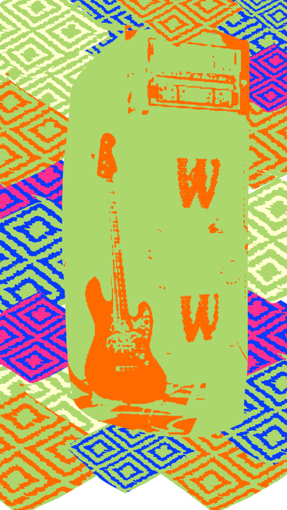 Abstractinator Collage, Gitarre und Verstärker im Rautenmuster