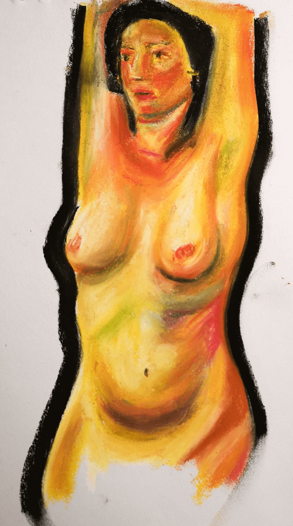 Aktstudie in warmen Gelb- und Orangetönen, Pastell