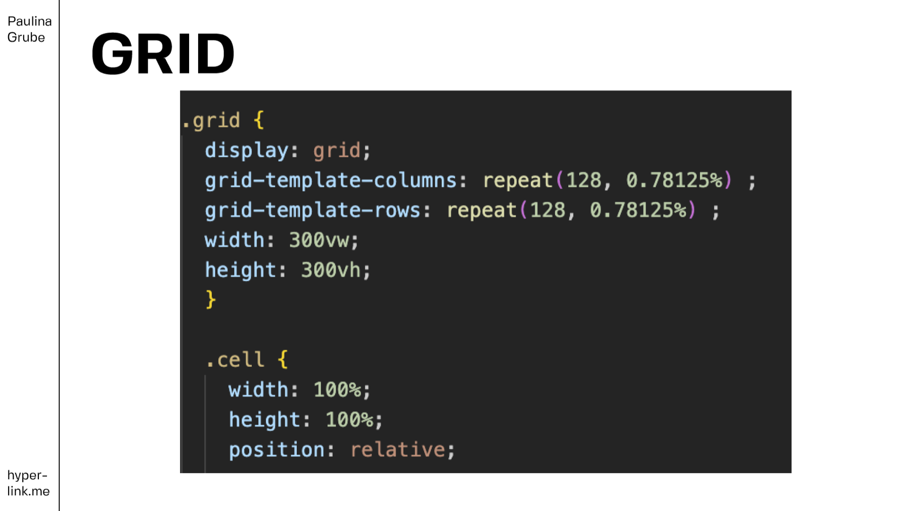 Grid, CSS Code für das Rastersystem