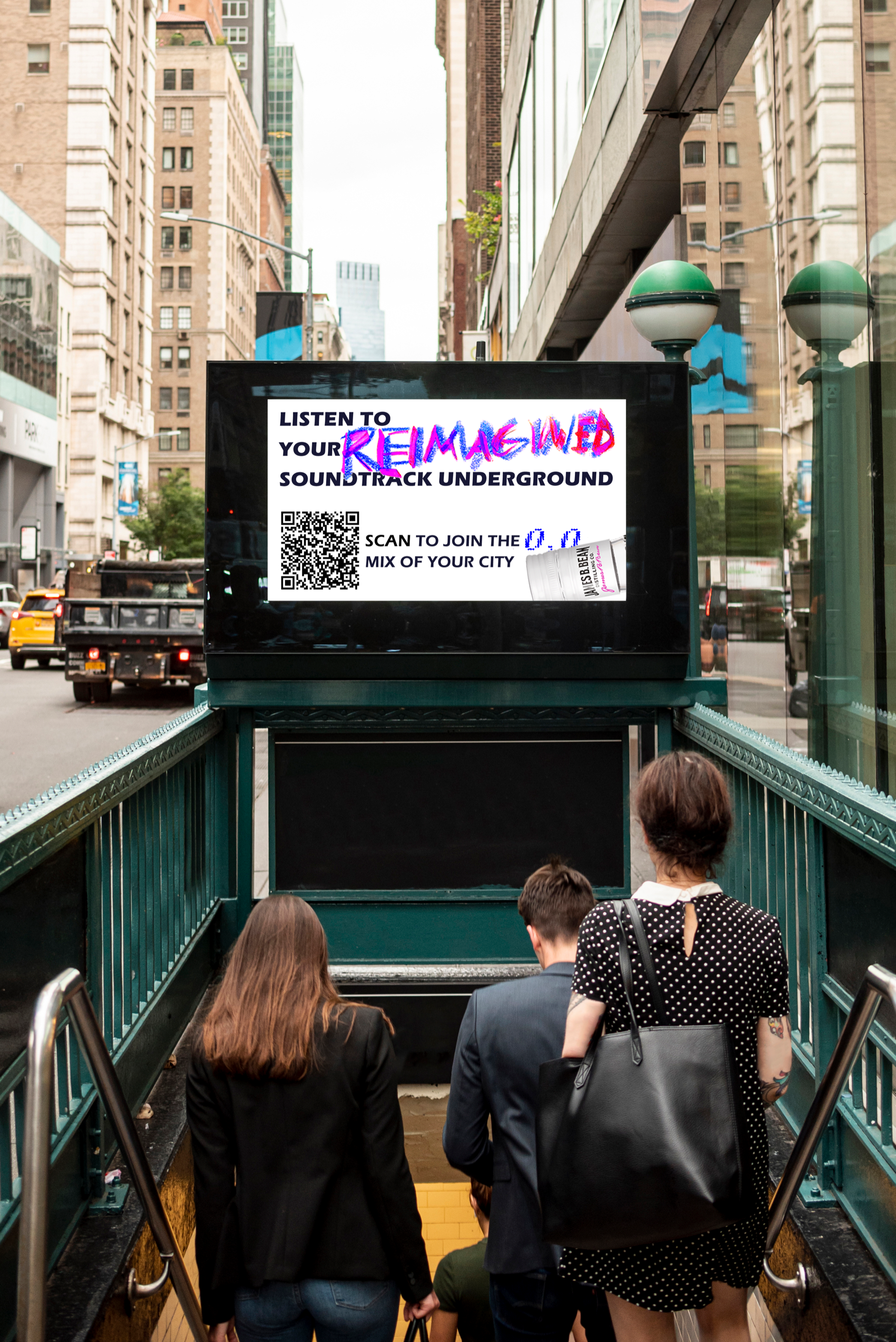 Billboard am U-Bahn-Eingang, Listen to your Reimagined Soundtrack Underground