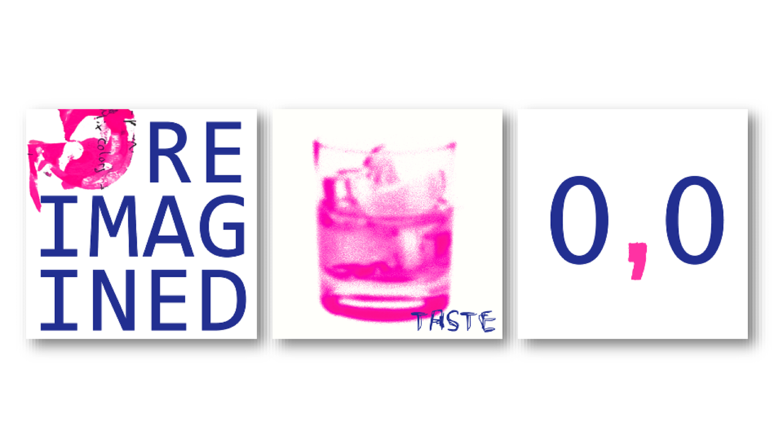 Grafik-Studien: Reimagined-Wortmarke, Taste-Glas, 0,0-Zeichen